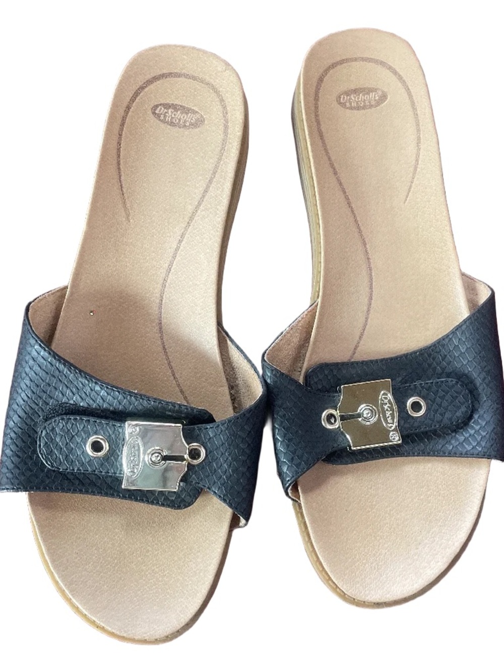 SALE Black Slide Sandals with Gold Buckle - Women - Picture 2 of 4